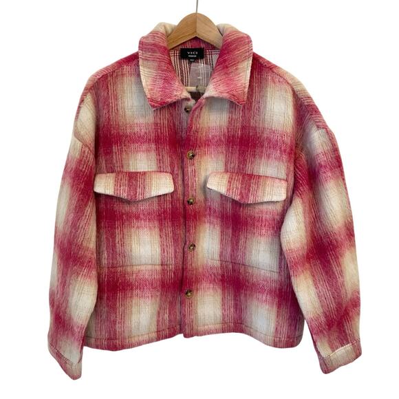 NWOT Vici Pink Plaid Shacket Medium Oversized Boxy - Picture 2 of 14